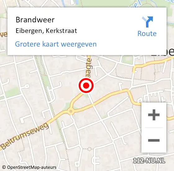 Locatie op kaart van de 112 melding: Brandweer Eibergen, Kerkstraat op 1 april 2021 19:07