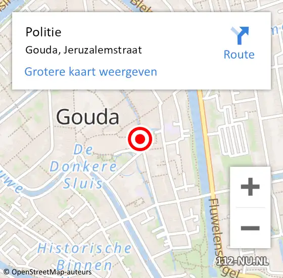 Locatie op kaart van de 112 melding: Politie Gouda, Jeruzalemstraat op 1 april 2021 20:03