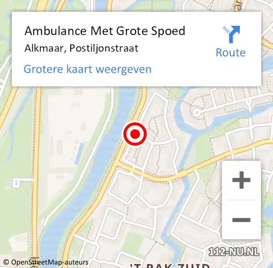 Locatie op kaart van de 112 melding: Ambulance Met Grote Spoed Naar Alkmaar, Postiljonstraat op 1 april 2021 22:37