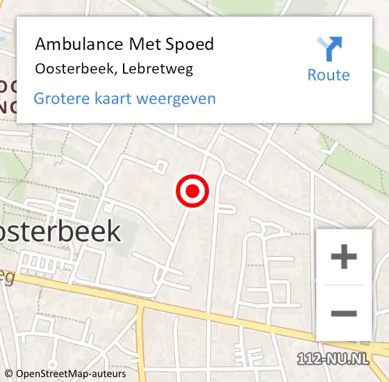 Locatie op kaart van de 112 melding: Ambulance Met Spoed Naar Oosterbeek, Lebretweg op 2 april 2021 11:08