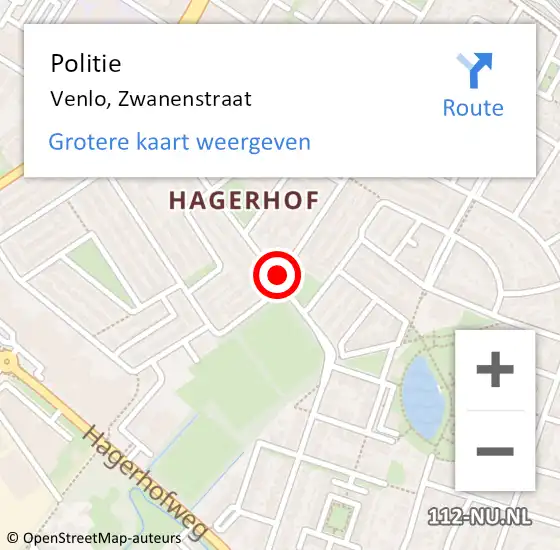 Locatie op kaart van de 112 melding: Politie Venlo, Zwanenstraat op 2 april 2021 11:26