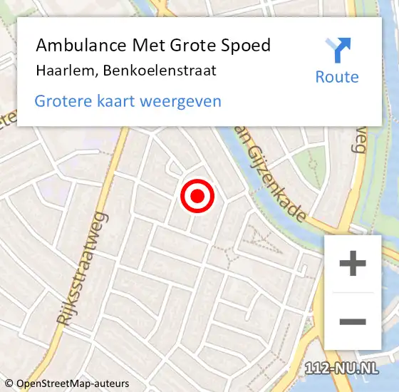 Locatie op kaart van de 112 melding: Ambulance Met Grote Spoed Naar Haarlem, Benkoelenstraat op 2 april 2021 12:16