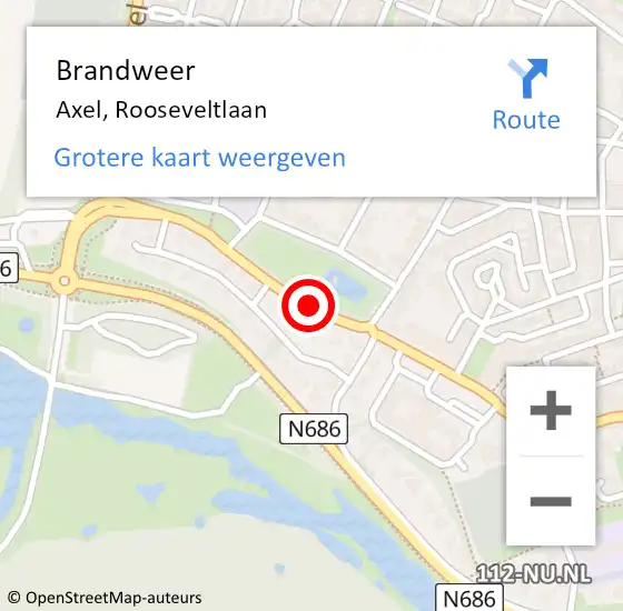 Locatie op kaart van de 112 melding: Brandweer Axel, Rooseveltlaan op 2 april 2021 13:03