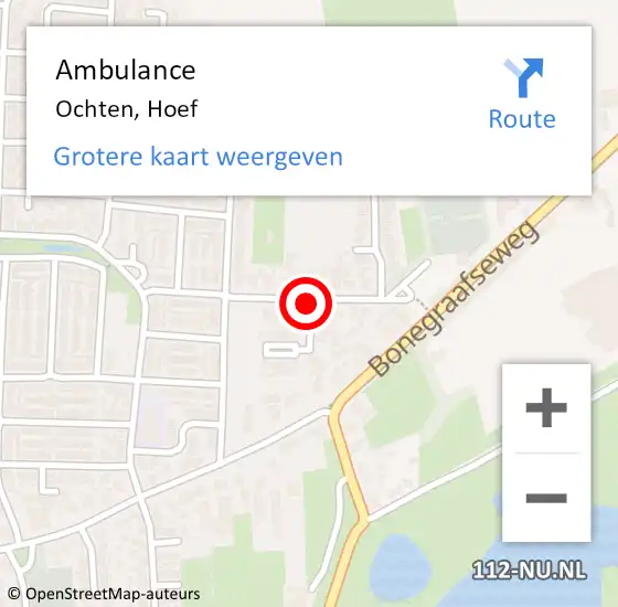 Locatie op kaart van de 112 melding: Ambulance Ochten, Hoef op 2 april 2021 13:54