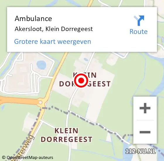 Locatie op kaart van de 112 melding: Ambulance Akersloot, Klein Dorregeest op 2 april 2021 15:52