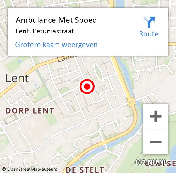 Locatie op kaart van de 112 melding: Ambulance Met Spoed Naar Lent, Petuniastraat op 2 april 2021 16:12