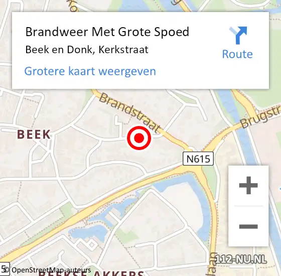 Locatie op kaart van de 112 melding: Brandweer Met Grote Spoed Naar Beek en Donk, Kerkstraat op 2 april 2021 16:17