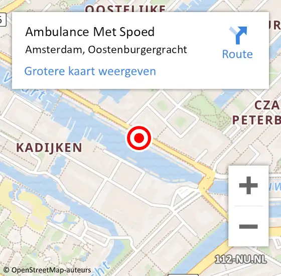 Locatie op kaart van de 112 melding: Ambulance Met Spoed Naar Amsterdam, Oostenburgergracht op 2 april 2021 20:41