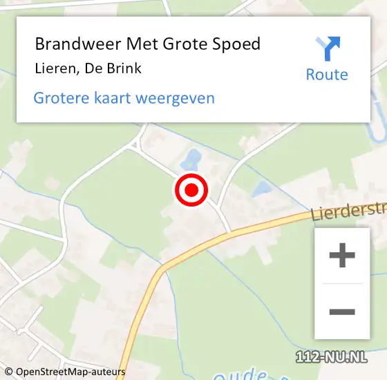 Locatie op kaart van de 112 melding: Brandweer Met Grote Spoed Naar Lieren, De Brink op 6 juni 2014 18:26