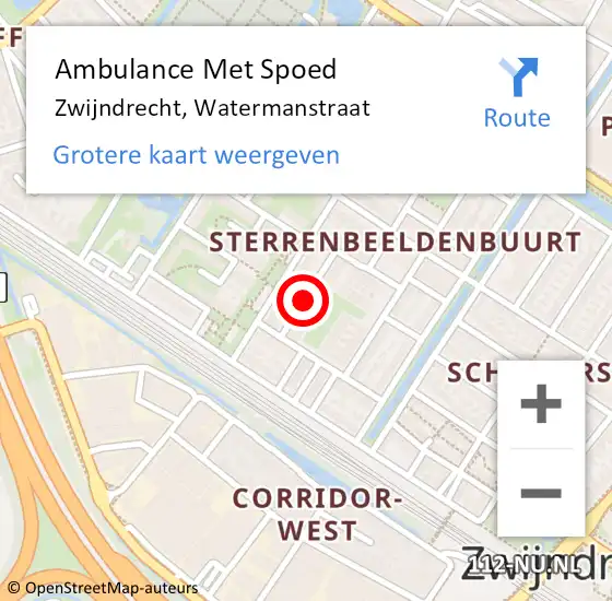 Locatie op kaart van de 112 melding: Ambulance Met Spoed Naar Zwijndrecht, Watermanstraat op 3 april 2021 02:42