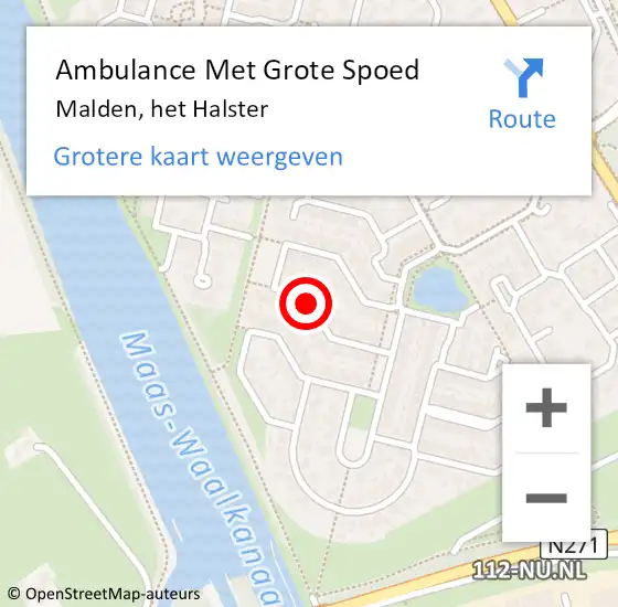 Locatie op kaart van de 112 melding: Ambulance Met Grote Spoed Naar Malden, het Halster op 3 april 2021 02:55