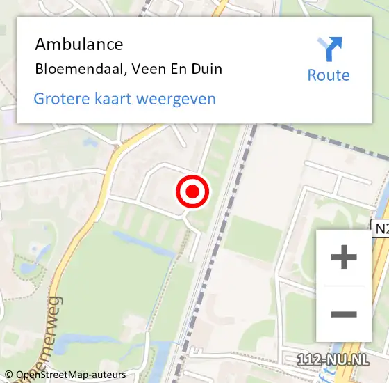 Locatie op kaart van de 112 melding: Ambulance Bloemendaal, Veen En Duin op 3 april 2021 07:47