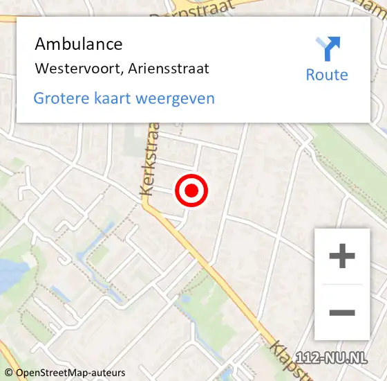 Locatie op kaart van de 112 melding: Ambulance Westervoort, Ariensstraat op 3 april 2021 09:13