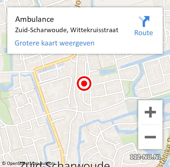 Locatie op kaart van de 112 melding: Ambulance Zuid-Scharwoude, Wittekruisstraat op 6 juni 2014 18:50