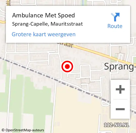 Locatie op kaart van de 112 melding: Ambulance Met Spoed Naar Sprang-Capelle, Mauritsstraat op 6 juni 2014 19:02