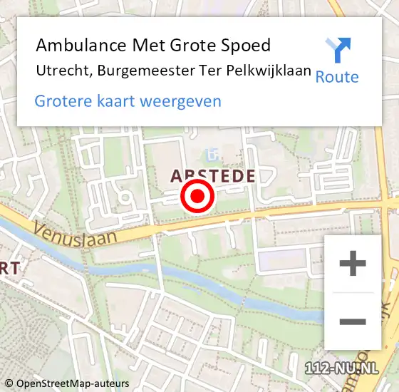 Locatie op kaart van de 112 melding: Ambulance Met Grote Spoed Naar Utrecht, Burgemeester Ter Pelkwijklaan op 3 april 2021 14:28