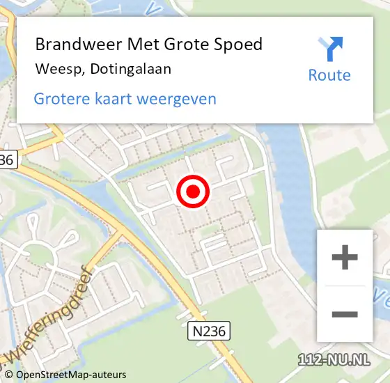 Locatie op kaart van de 112 melding: Brandweer Met Grote Spoed Naar Weesp, Dotingalaan op 3 april 2021 14:34