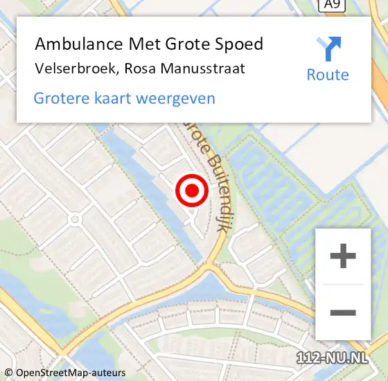 Locatie op kaart van de 112 melding: Ambulance Met Grote Spoed Naar Velserbroek, Rosa Manusstraat op 6 juni 2014 19:19