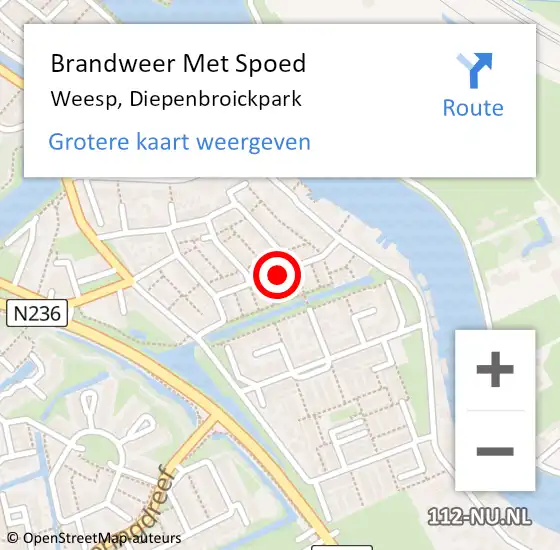 Locatie op kaart van de 112 melding: Brandweer Met Spoed Naar Weesp, Diepenbroickpark op 3 april 2021 16:04