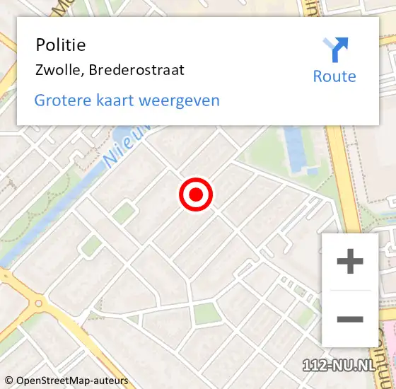 Locatie op kaart van de 112 melding: Politie Zwolle, Brederostraat op 3 april 2021 16:16