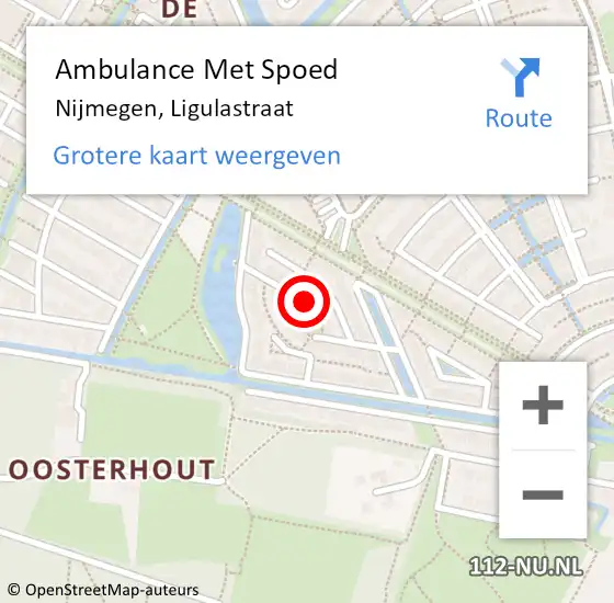 Locatie op kaart van de 112 melding: Ambulance Met Spoed Naar Nijmegen, Ligulastraat op 3 april 2021 18:23