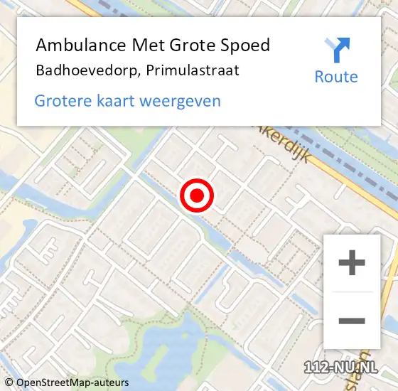 Locatie op kaart van de 112 melding: Ambulance Met Grote Spoed Naar Badhoevedorp, Primulastraat op 3 april 2021 19:03