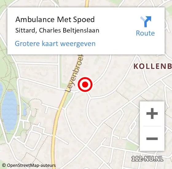 Locatie op kaart van de 112 melding: Ambulance Met Spoed Naar Sittard, Charles Beltjenslaan op 8 september 2013 12:44