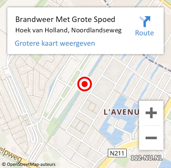 Locatie op kaart van de 112 melding: Brandweer Met Grote Spoed Naar Hoek van Holland, Noordlandseweg op 3 april 2021 22:47