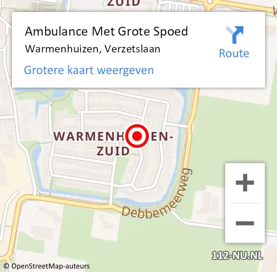 Locatie op kaart van de 112 melding: Ambulance Met Grote Spoed Naar Warmenhuizen, Verzetslaan op 4 april 2021 00:02