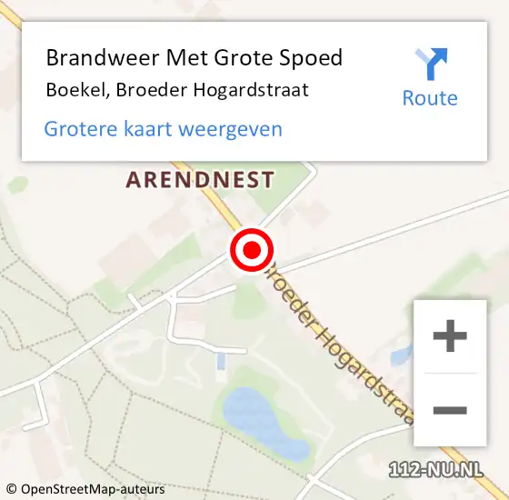 Locatie op kaart van de 112 melding: Brandweer Met Grote Spoed Naar Boekel, Broeder Hogardstraat op 4 april 2021 00:50