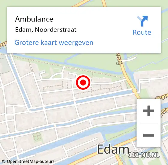 Locatie op kaart van de 112 melding: Ambulance Edam, Noorderstraat op 4 april 2021 01:08