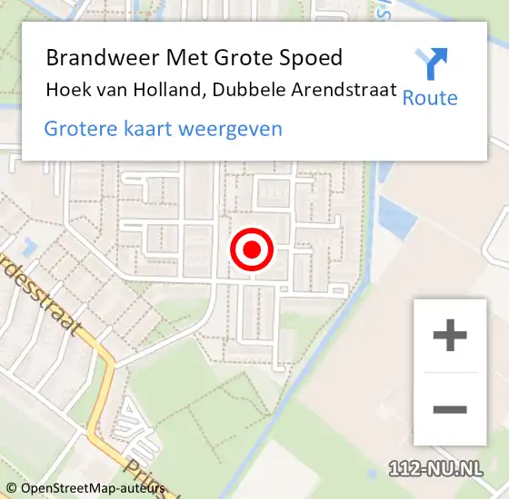 Locatie op kaart van de 112 melding: Brandweer Met Grote Spoed Naar Hoek van Holland, Dubbele Arendstraat op 4 april 2021 09:09