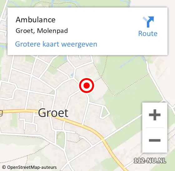 Locatie op kaart van de 112 melding: Ambulance Groet, Molenpad op 4 april 2021 13:13