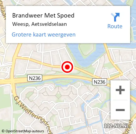 Locatie op kaart van de 112 melding: Brandweer Met Spoed Naar Weesp, Aetsveldselaan op 4 april 2021 14:29