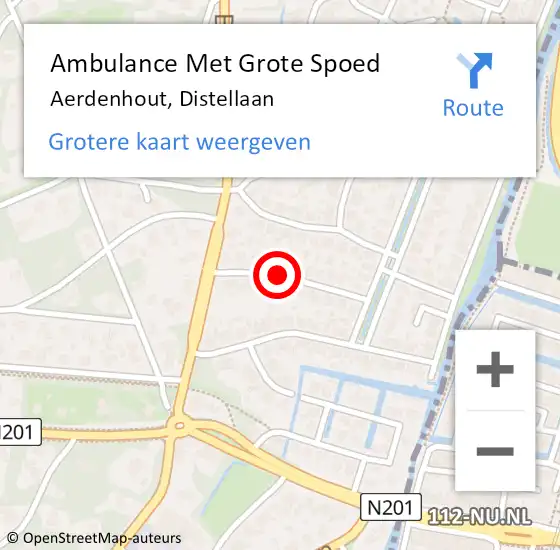 Locatie op kaart van de 112 melding: Ambulance Met Grote Spoed Naar Aerdenhout, Distellaan op 4 april 2021 15:20