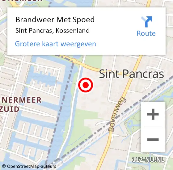 Locatie op kaart van de 112 melding: Brandweer Met Spoed Naar Sint Pancras, Kossenland op 4 april 2021 16:15