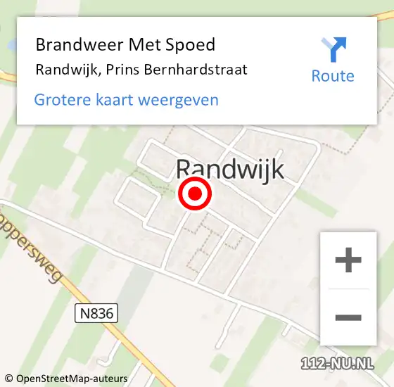 Locatie op kaart van de 112 melding: Brandweer Met Spoed Naar Randwijk, Prins Bernhardstraat op 4 april 2021 16:43