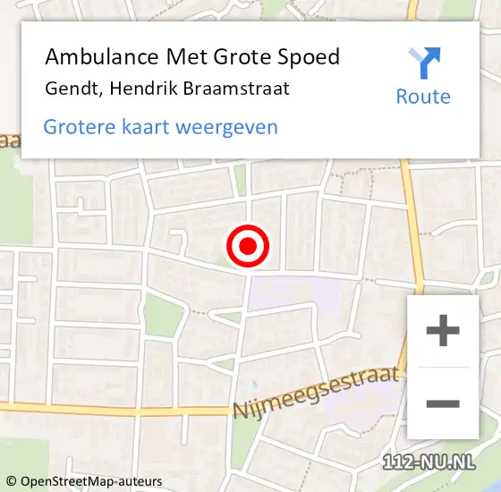 Locatie op kaart van de 112 melding: Ambulance Met Grote Spoed Naar Gendt, Hendrik Braamstraat op 4 april 2021 18:01