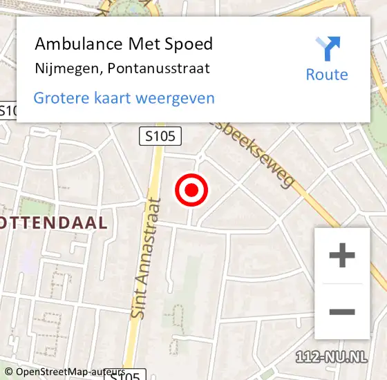 Locatie op kaart van de 112 melding: Ambulance Met Spoed Naar Nijmegen, Pontanusstraat op 4 april 2021 18:34