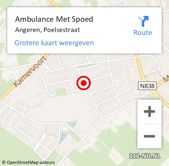 Locatie op kaart van de 112 melding: Ambulance Met Spoed Naar Angeren, Poelsestraat op 4 april 2021 20:33