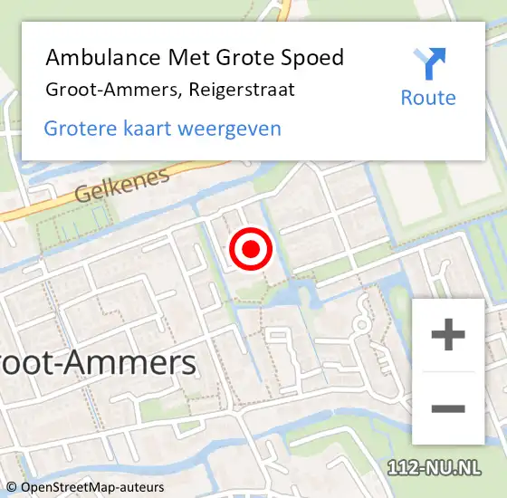 Locatie op kaart van de 112 melding: Ambulance Met Grote Spoed Naar Groot-Ammers, Reigerstraat op 4 april 2021 21:07