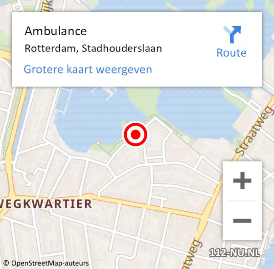 Locatie op kaart van de 112 melding: Ambulance Rotterdam, Stadhouderslaan op 4 april 2021 22:31