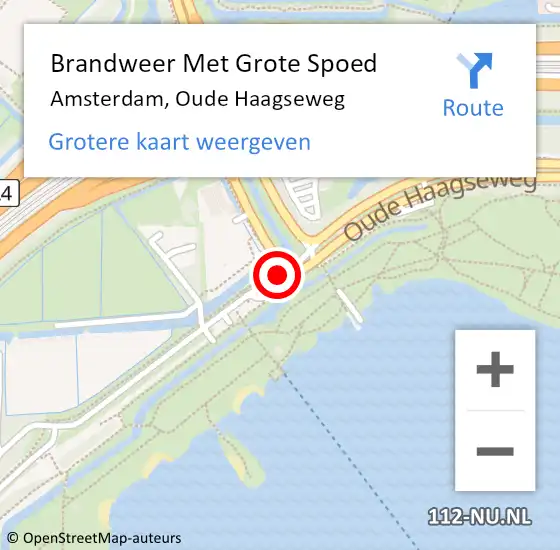 Locatie op kaart van de 112 melding: Brandweer Met Grote Spoed Naar Amsterdam, Oude Haagseweg op 4 april 2021 23:22