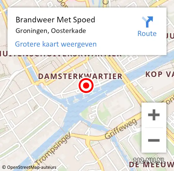 Locatie op kaart van de 112 melding: Brandweer Met Spoed Naar Groningen, Oosterkade op 5 april 2021 00:38