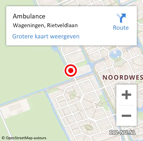 Locatie op kaart van de 112 melding: Ambulance Wageningen, Rietveldlaan op 5 april 2021 02:15