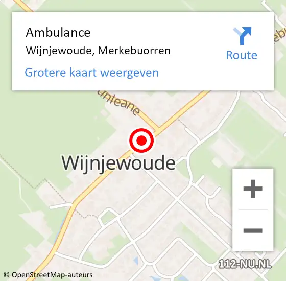 Locatie op kaart van de 112 melding: Ambulance Wijnjewoude, Merkebuorren op 5 april 2021 02:43