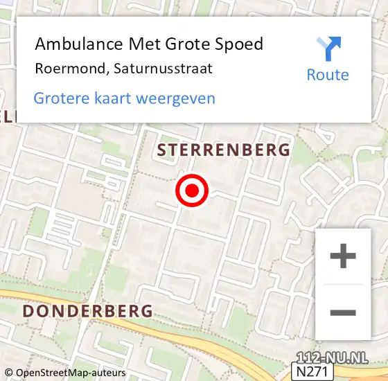 Locatie op kaart van de 112 melding: Ambulance Met Grote Spoed Naar Roermond, Saturnusstraat op 5 april 2021 08:59