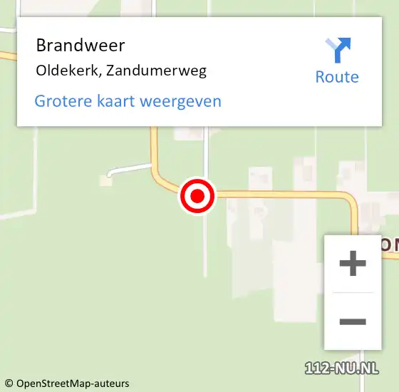 Locatie op kaart van de 112 melding: Brandweer Oldekerk, Zandumerweg op 5 april 2021 12:33