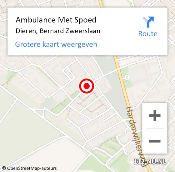 Locatie op kaart van de 112 melding: Ambulance Met Spoed Naar Dieren, Bernard Zweerslaan op 5 april 2021 12:45