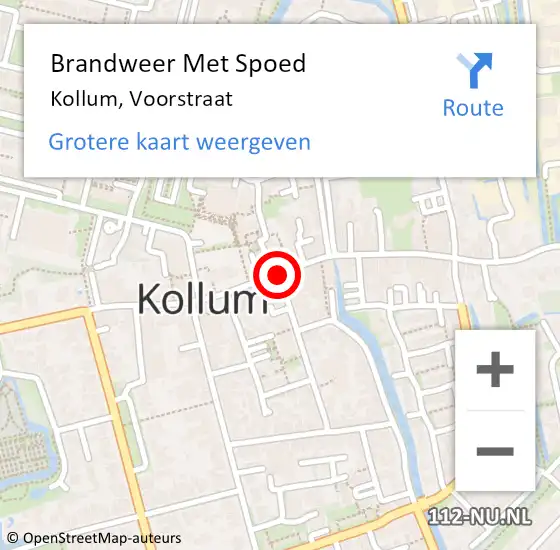 Locatie op kaart van de 112 melding: Brandweer Met Spoed Naar Kollum, Voorstraat op 5 april 2021 13:10